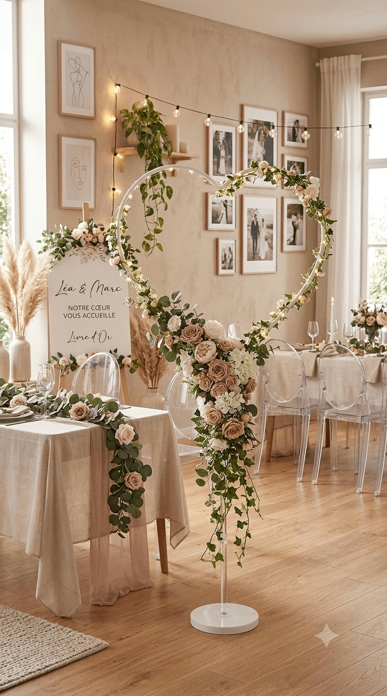 Arche cœur habillée de roses