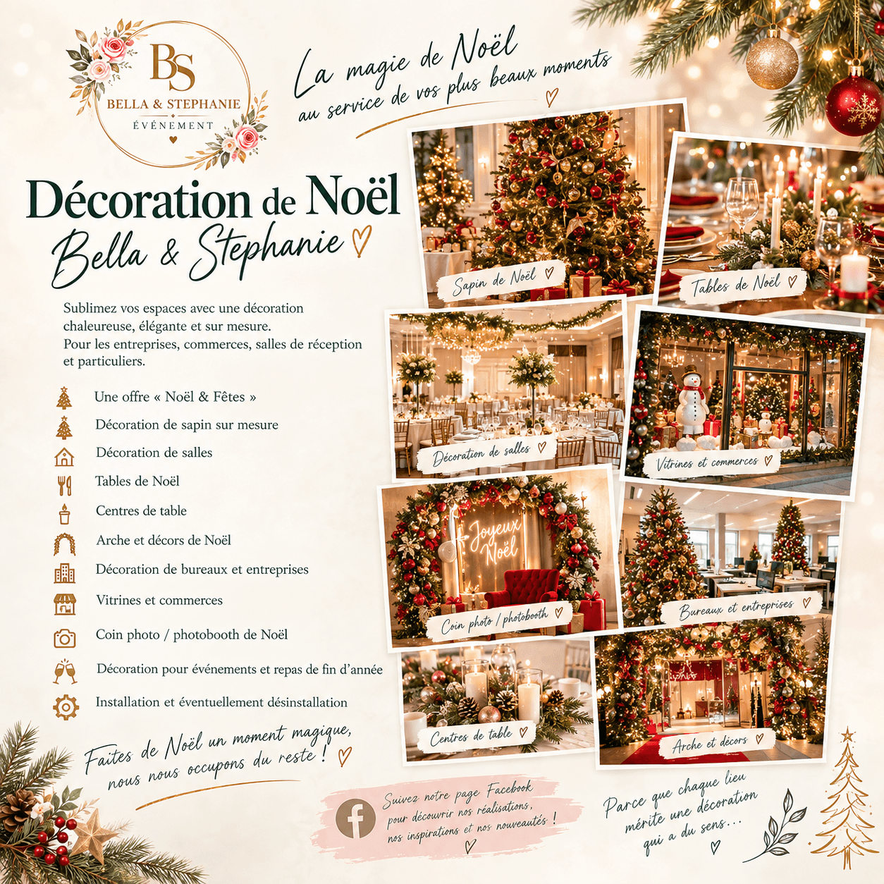 Table de fête dressée dans une ambiance de Noël