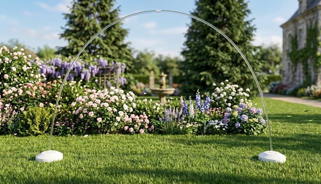 Structure d'arche blanche courbe dans un jardin